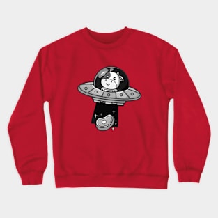 cow astronaut driving ufo catching meat steak Crewneck Sweatshirt